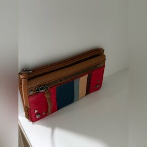 The Sak light brown leather wallet w/ colorful leather stripes on front